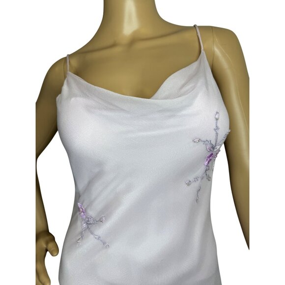 Vintage Y2K 90s Silk Scoop Neck Dress Romantic Fairy Whimsigoth Purple Lilac Bea - Picture 4 of 13